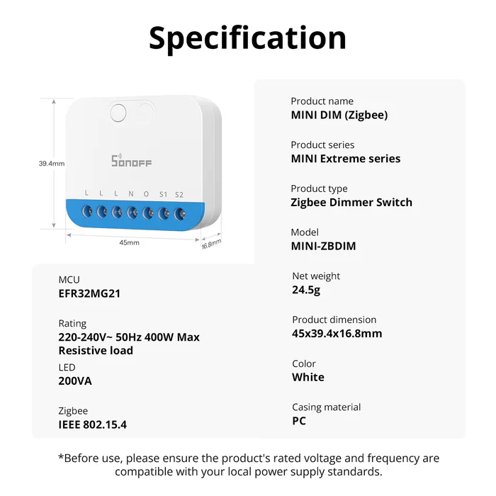 SONOFF MINI Extreme Zigbee Dimmer Switch Product Face